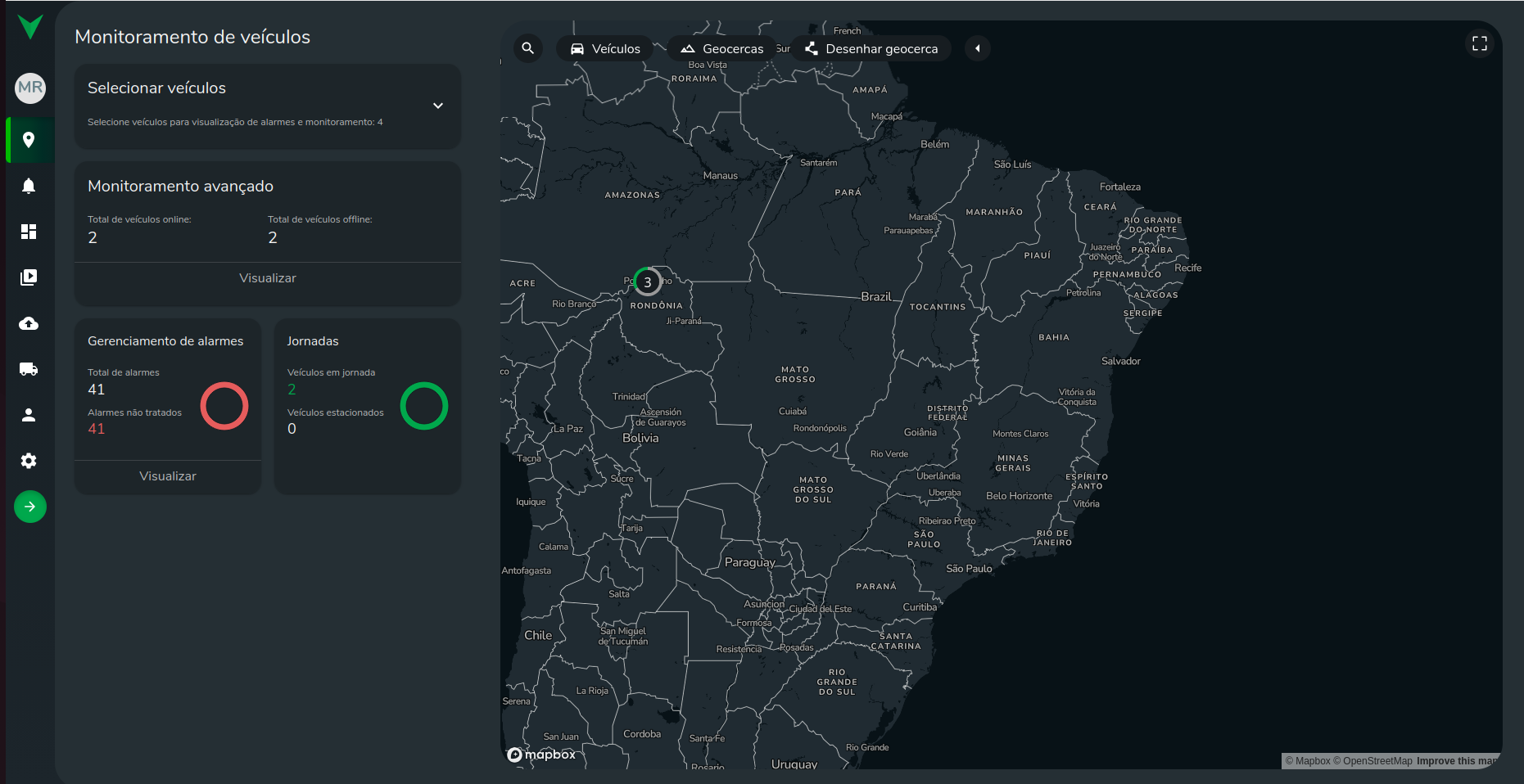 Mapa em tempo real da plataforma Moovsec
